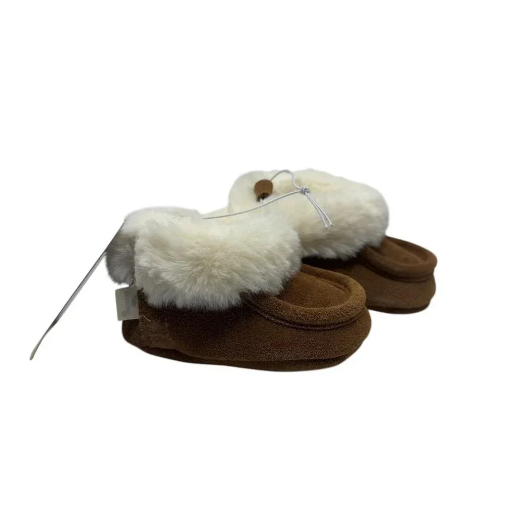 BEARPAW Baby fur Boots size 6-12 Months chestnut brown leather NWT gift box
